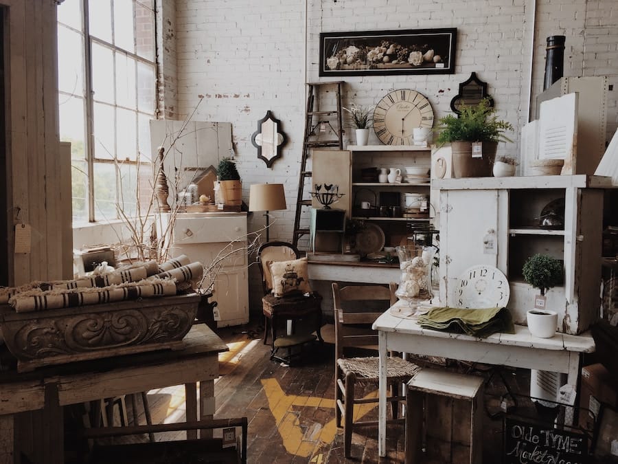a cramped antique store