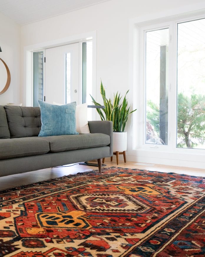 traditional red luxury rug in a modern room