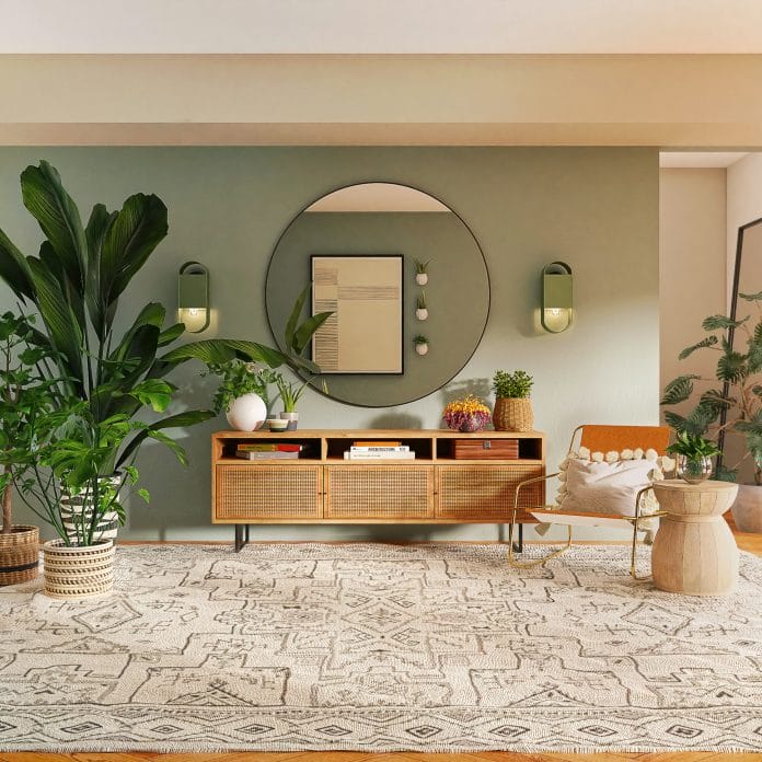 cream luxury rug in a green room