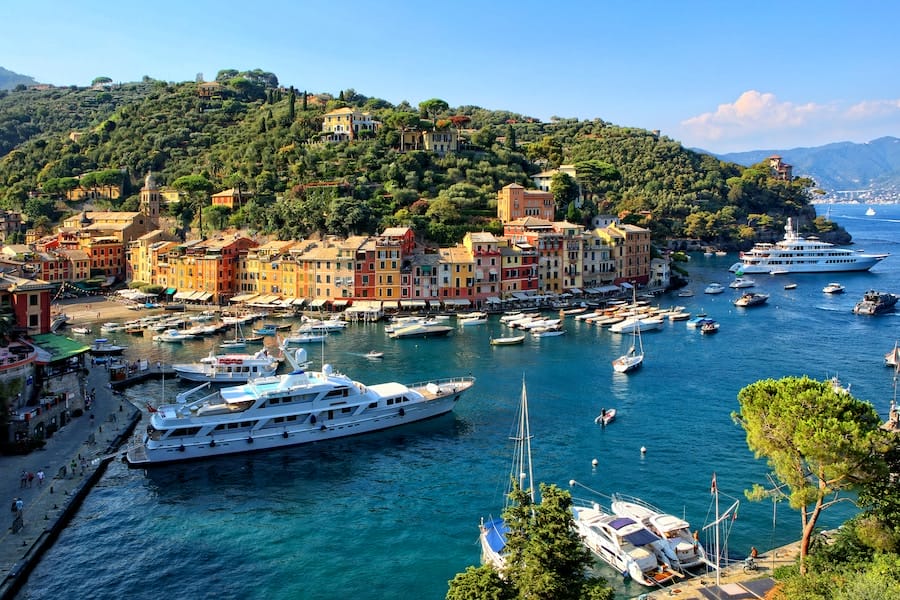 A big yacht in an Italian seaside town