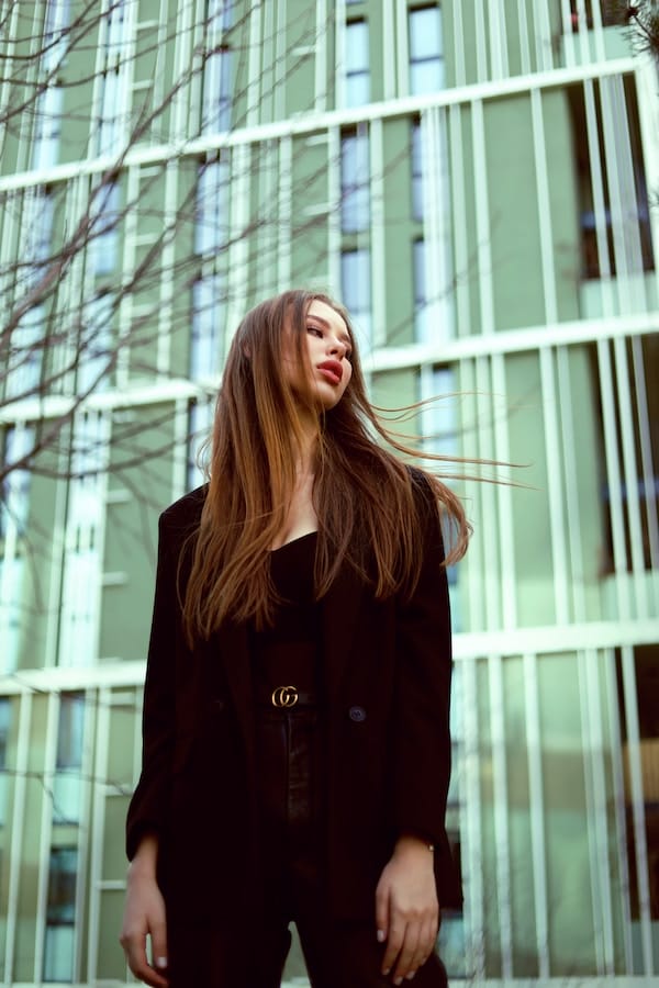 a woman with a luxury belt